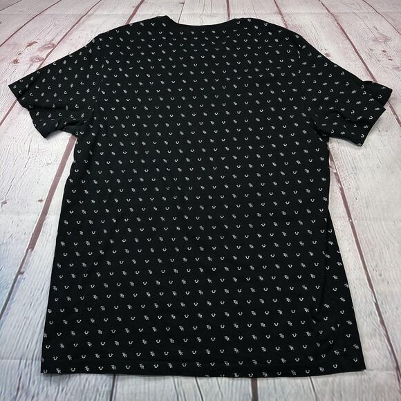 True Religion Shirt Mens XL Black All Over TR Horseshoe Logo Graphic Print Tee - Picture 9 of 9